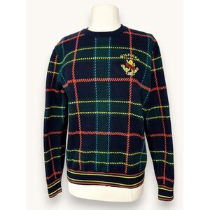 Y2K Tommy Hilfiger Plaid Crest Sweater Preppy Dark Academia Women's Sm
